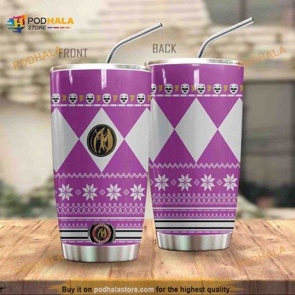 Pink Mighty Morphin Power Ranger Ugly Christmas Coffee Tumbler