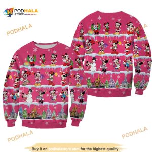 Pink Minnie Mouse Pattern Xmas 2023 Christmas Disney Ugly Christmas All Over Printed Sweater
