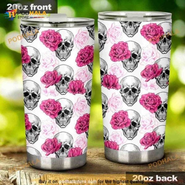 Pink Rose Skull Stainless Steel Cup Coffee Tumbler
