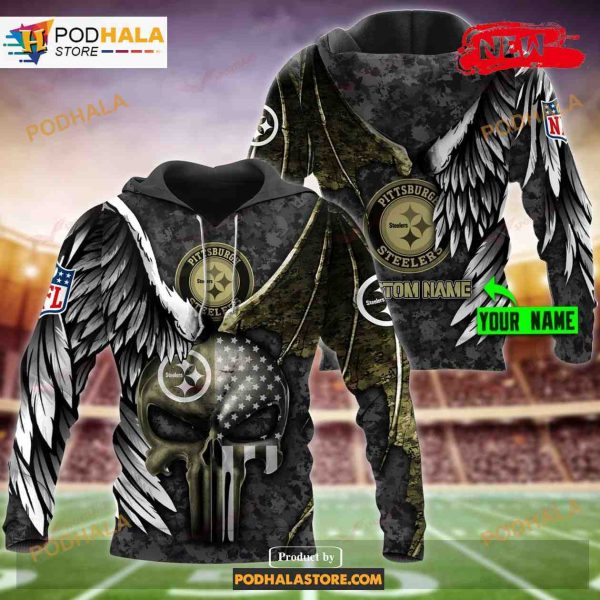 Pittsburgh Steelers Custom Name Luxury Eagle Skull Design NFL Hoodie 3D Sports Fans