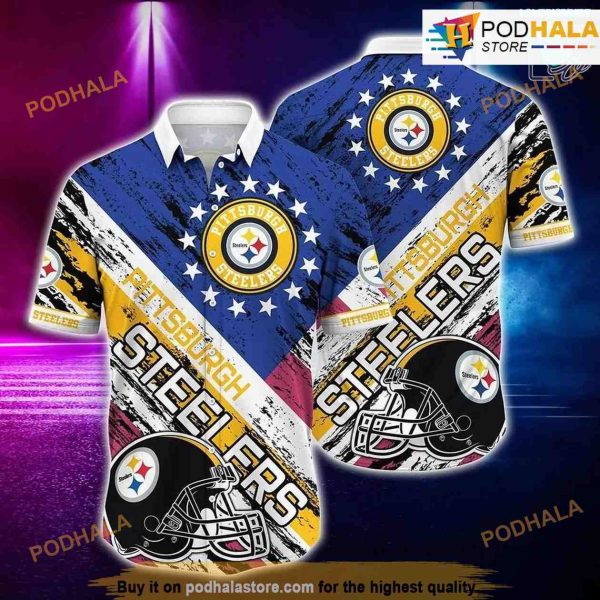 Pittsburgh Steelers NFL Hawaiian Shirt, American Flag 3D Printed Short Shirt Gift
