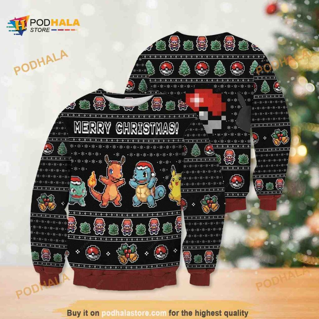 Pixel Pikachu Pokemon Christmas Ugly Xmas Sweater