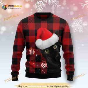Plaid Pattern Black Cat 3D Funny Ugly Sweater
