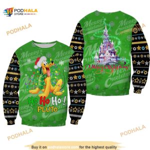 Pluto Dog Pattern Xmas Green 2023 Christmas All Over Printed Sweater