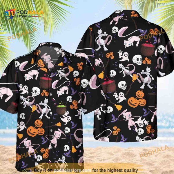 Pokemon Mewtwo Hallowen Hawaiian Shirt, Hallowen Anime Mew Shirt