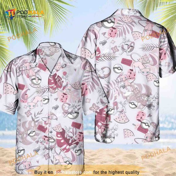 Pokemon Mewtwo Hawaiian Pattern Hawaii Shirt, Aloha Anime Mew Button Up Shirt