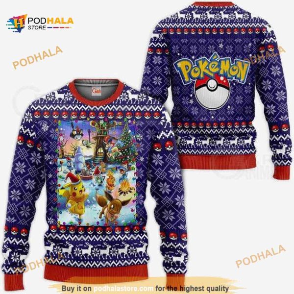 Pokemon Ugly Christmas Happy Pokemon Anime Xmas Knitted Sweater