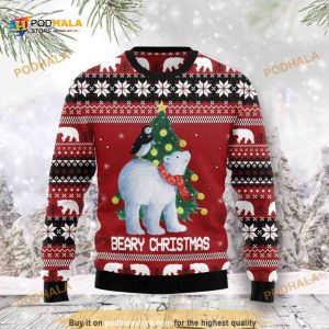 Polar Bear Beary Christmas All Over Printed Funny Ugly Sweater