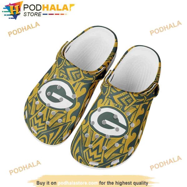 Polynesian Tribal Design Green Bay Packers 3D Funny Crocs