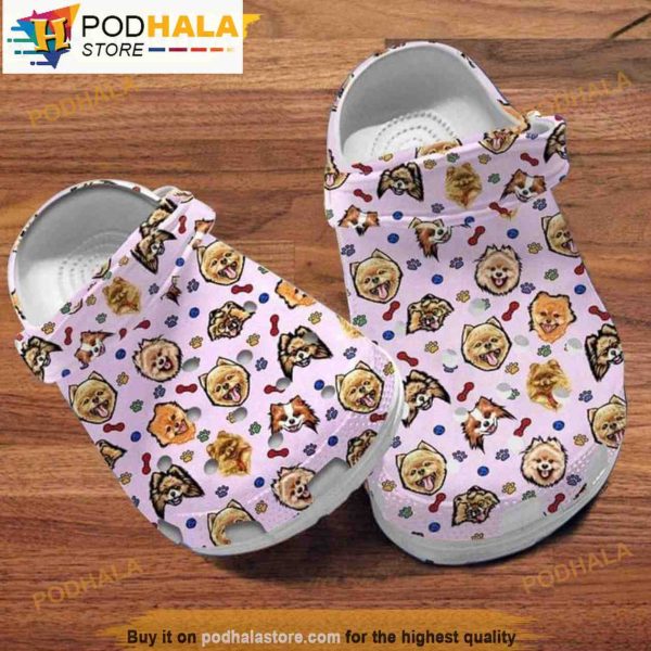 Pomeranian Dog Pattern Pink 3D Funny Crocs