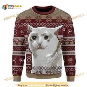 Poor White Cat Cry 3D Funny Ugly Sweater, Xmas Gifts