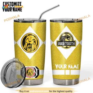 Power Ranger Saber Tooth Yellow Custom Name Coffee Tumbler