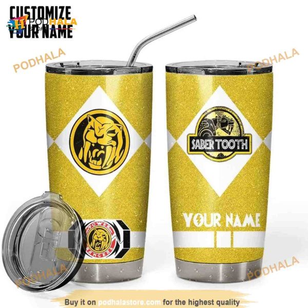 Power Ranger Saber Tooth Yellow Custom Name Coffee Tumbler