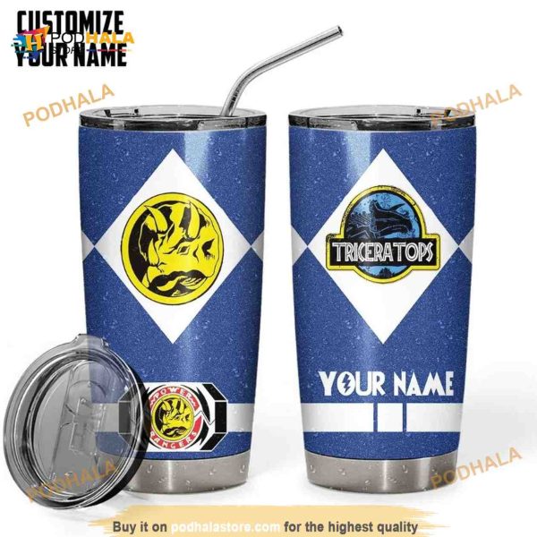 Power Ranger Triceratops Blue Custom Name Coffee Tumbler