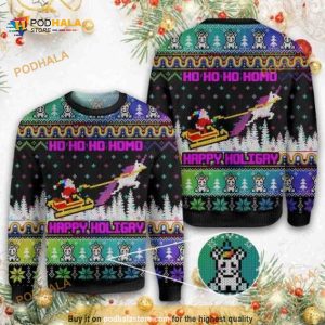 Pride LGBT Merry Christmas Ho Ho Ho Happy Holigays Ugly Xmas Wool Sweater