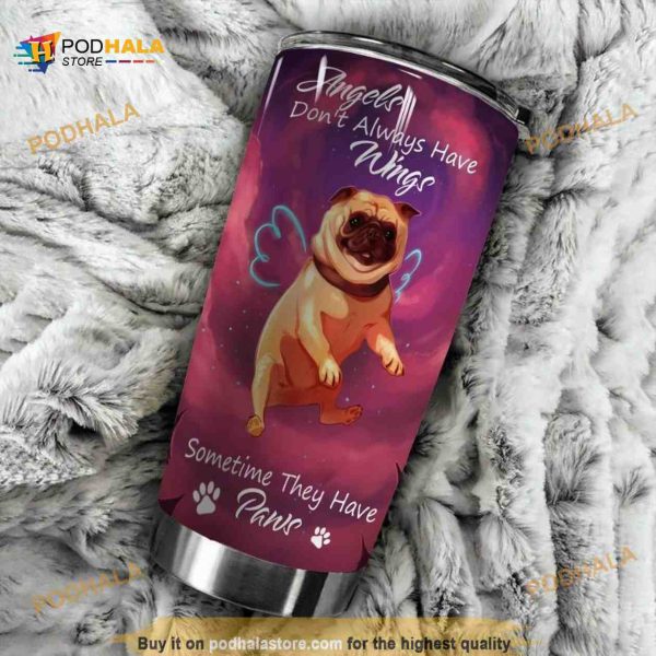 Pug Dog Angel Personalized Gift Travel Coffee Tumbler