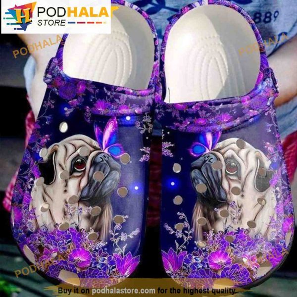 Pug Dog Purple Flower Animal 3D Funny Crocs