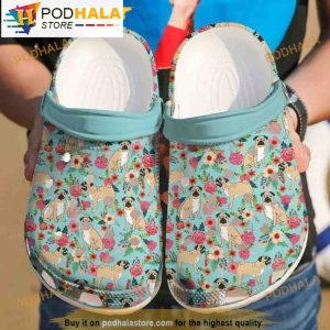 Pug Dog With Pink Bloom Floral 3D Funny Crocs