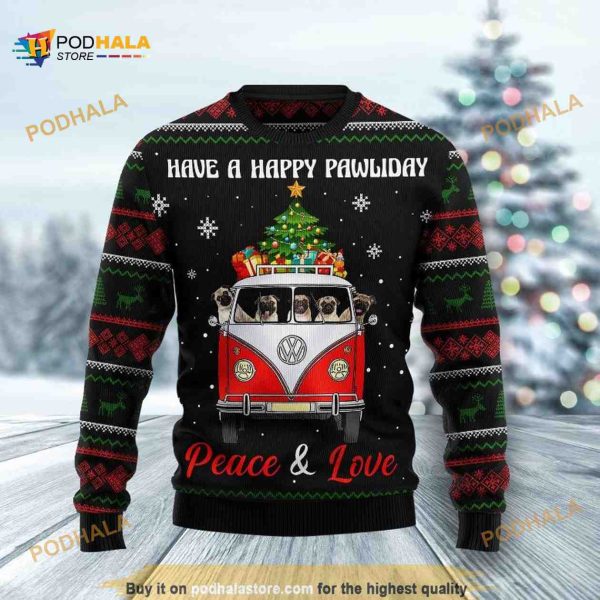 Pug Dogs Carrying Gift Christmas On The Red Car 3D Sweater