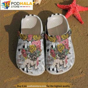 Pug Floral Pattern Dog 3D Funny Crocs Shoes