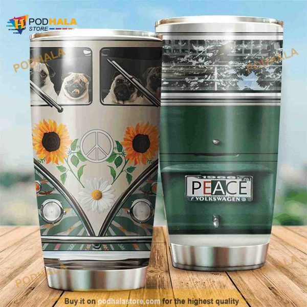 Pug Hippie Car Gift For Lover Travel Coffee Tumbler All Over Print 3D