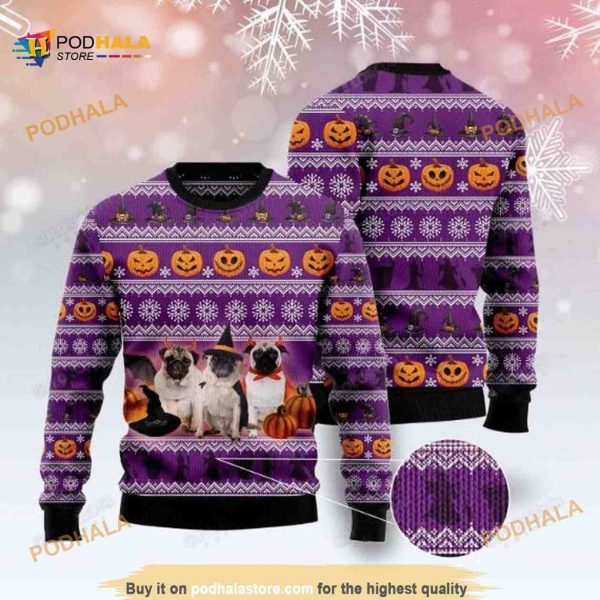 Pug Lover Halloween Ugly Xmas Wool Knitted Sweater
