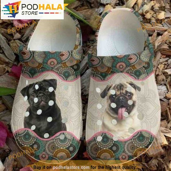 Pug Puppies Bohemian Mandala Pattern Dog In 3D Funny Crocs