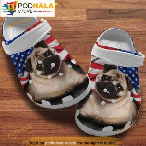 Pug Puppy American Flag Dog 3D Funny Crocs