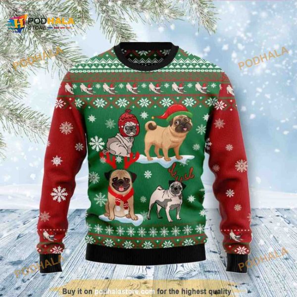 Pug Snow Day All Over Printed Funny Ugly Sweater