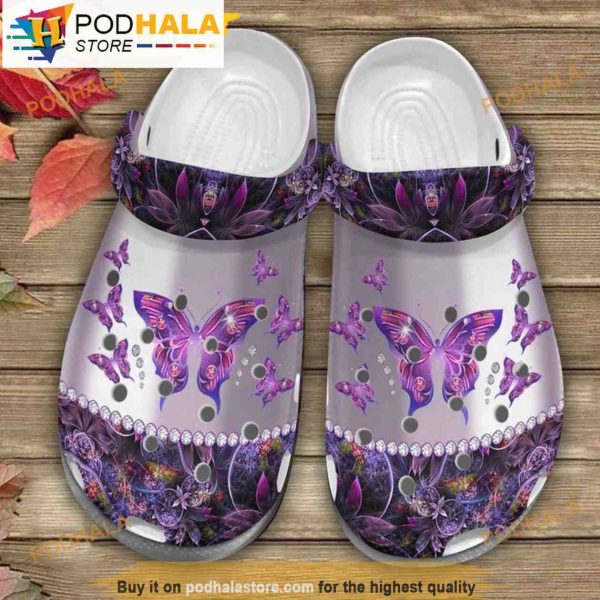 Purple Butterfly Garden Night 3D Funny Crocs