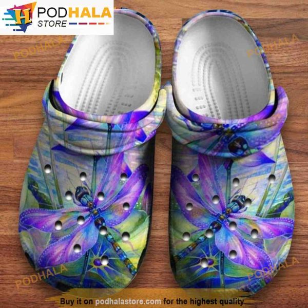Purple Painting Dragonfly 3D Funny Crocs