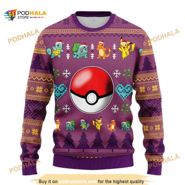 Purple Pokemon Anime Ball Ugly Xmas Wool Sweater