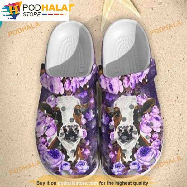 Purple Rose Butterfly And Dairy Cow 3D Funny Crocs