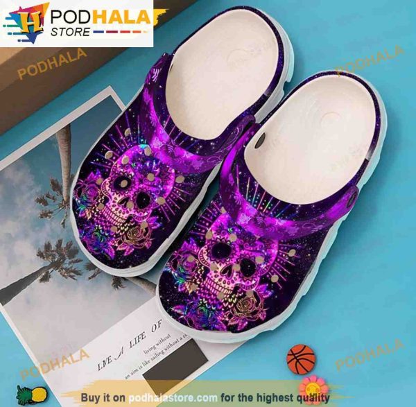 Purple Skull Gifts 3D Funny Crocs Slippers