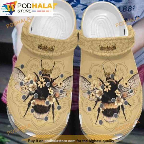 Queen Bee Sunflower Mandala Floral 3D Funny Crocs