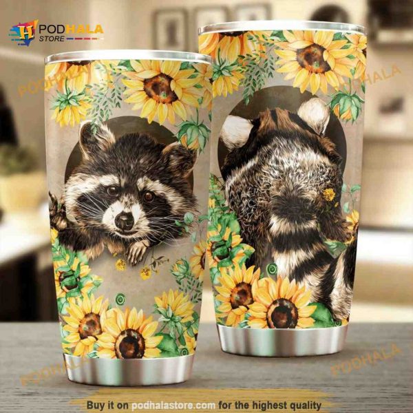 Raccoon Sunflower Stainless Steel Cup Coffee Tumbler