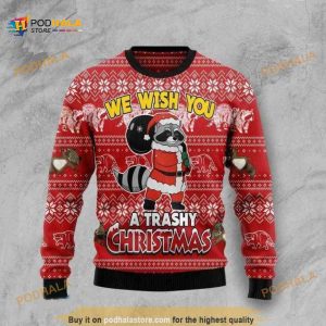 Raccoon We Wish You A Trashy Christmas 3D Funny Ugly Sweater