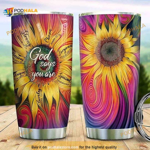 Rainbow Sunflower God Says You Are Stainless Steel Cup Coffee Tumbler