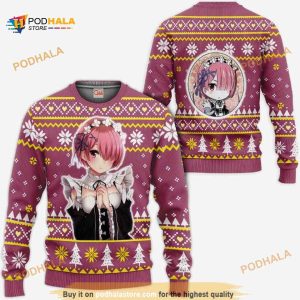 Re Zero Ram Anime Xmas Ugly Christmas Sweater