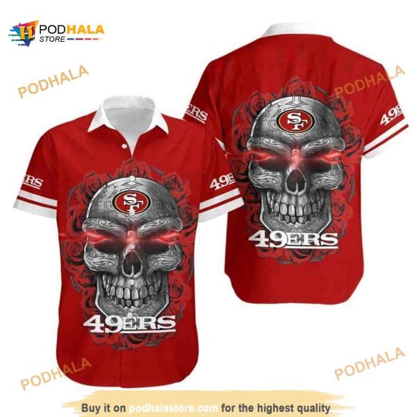 Red Aloha Sugar Skull NFL San Francisco 49ers Funny Hawaiian Shirt
