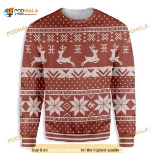 Red And White Reindeer Pattern Christmas 3D Funny Ugly Sweater