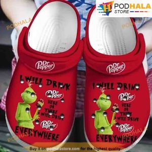 Red Background With Green Grinch 3D Funny Crocs