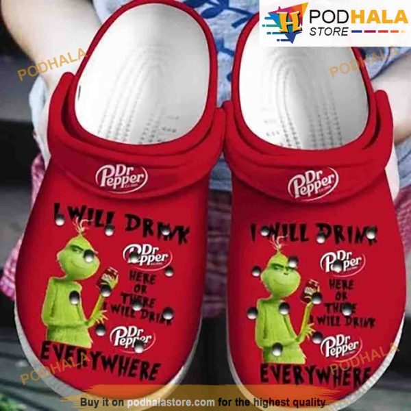 Red Background With Green Grinch 3D Funny Crocs