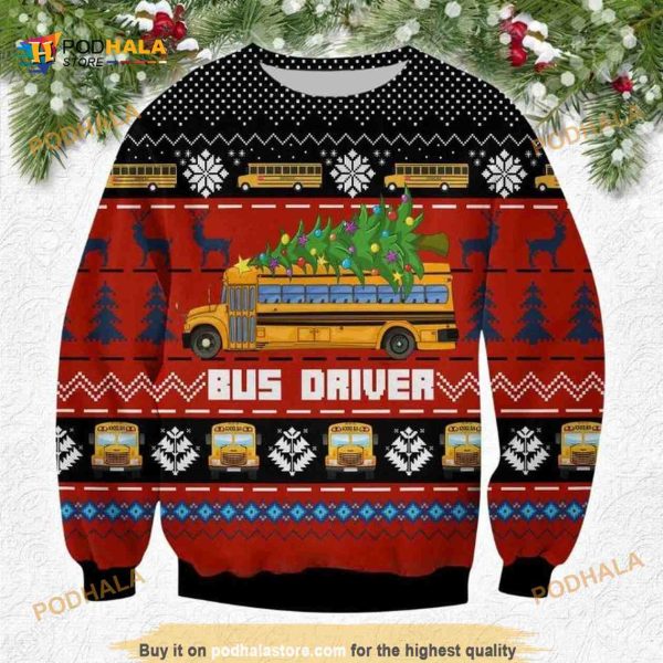 Red Bus Driver Christmas 3D Funny Ugly Sweater