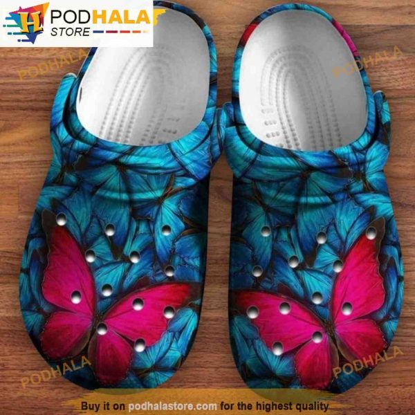 Red Butterfly In Group Blue 3D Funny Crocs