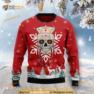 Red Christmas Patterns Sugar Skull Nurse 3D Funny Ugly Sweater