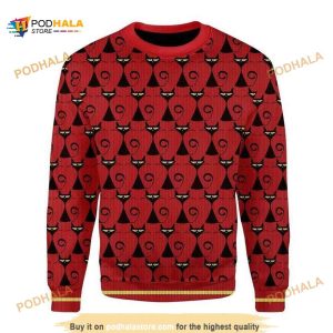 Red Christmas Patterns With Black Cat 3D Funny Ugly Christmas Sweater