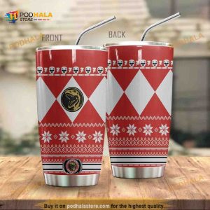 Red Mighty Morphin Power Ranger Ugly Christmas 2 Coffee Tumbler
