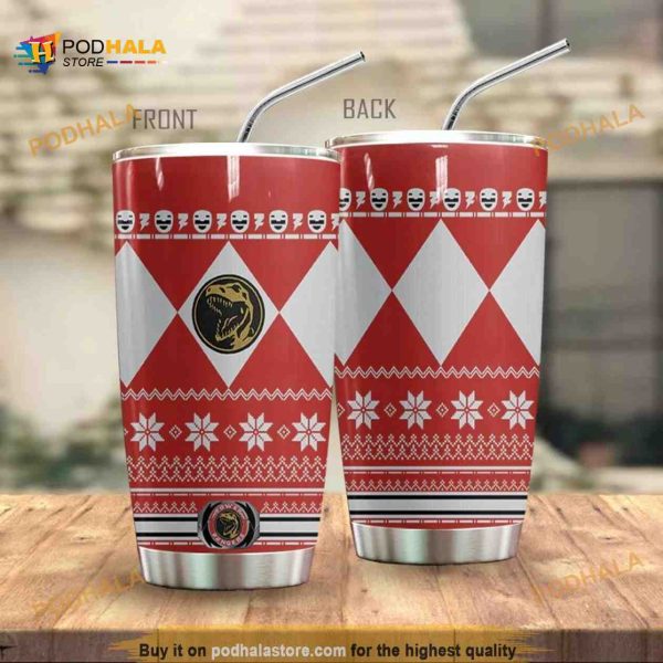 Red Mighty Morphin Power Ranger Ugly Christmas 2 Coffee Tumbler