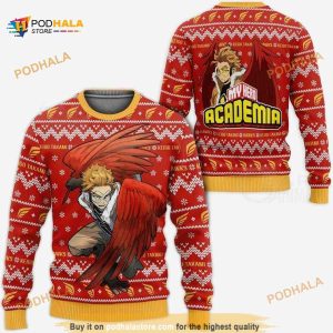 Red My Hero Academia Anime Keigo Takami Hawk Christmas Wool Ugly Sweater